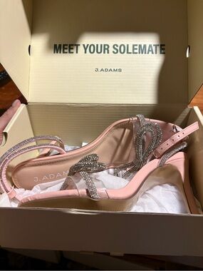 J. Adams Pink Rhinestone Bow Strappy Heels Size 7